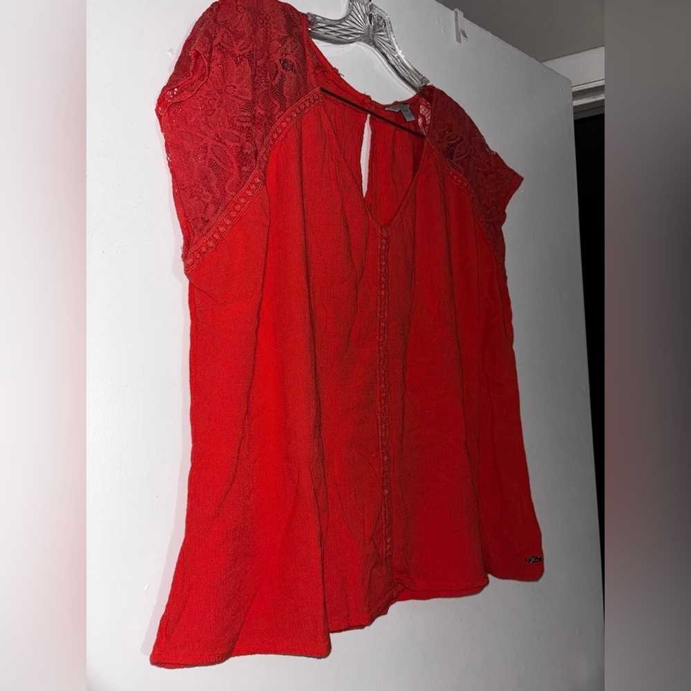 Coral Lace Sleeve Women's Top